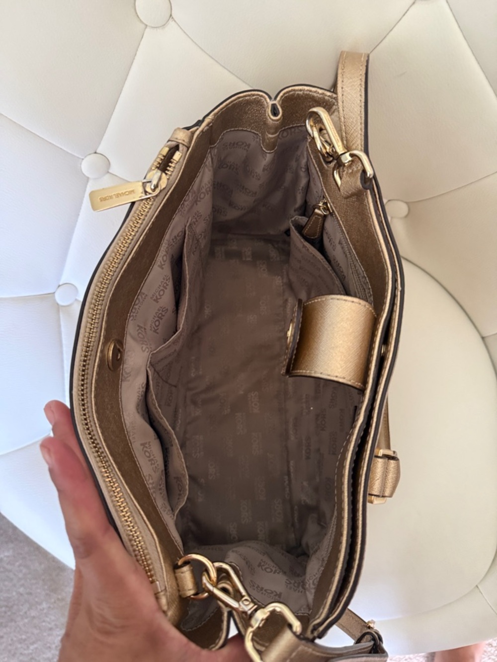 Michael Kors Kellen Metallic Gold Satchel with Gold Hardware - Picture 9 of 16